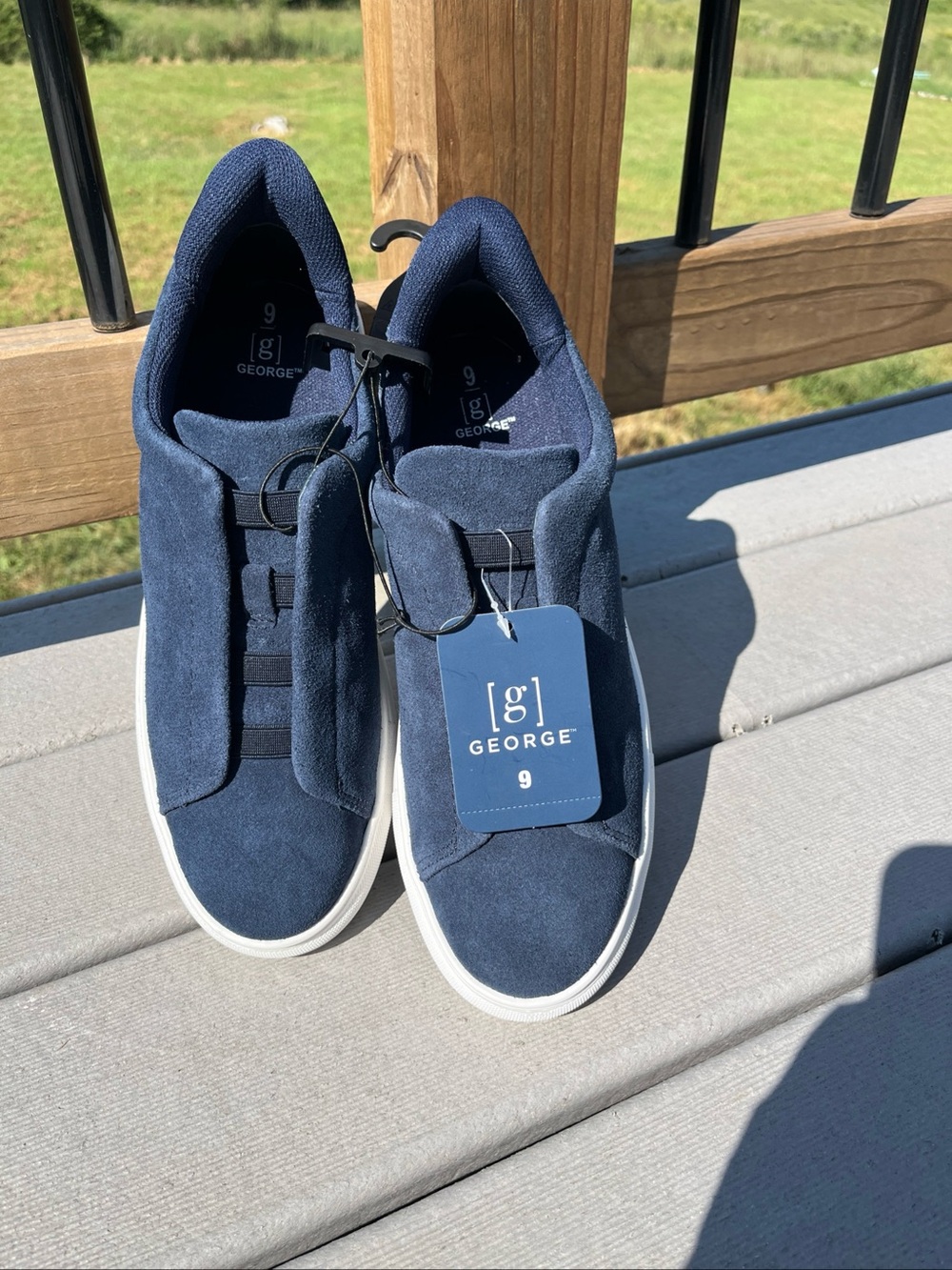 George Men’s Navy Blue Suede-look Slip-on Sneakers Size 9